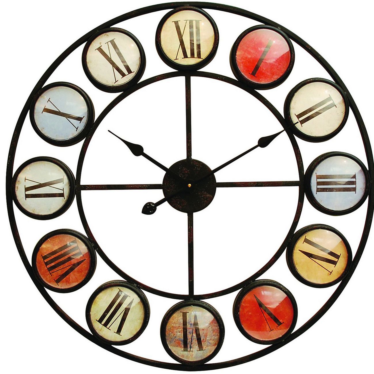 Smarty Iron Clock Roman Numerals Coloured Domed Perspex
