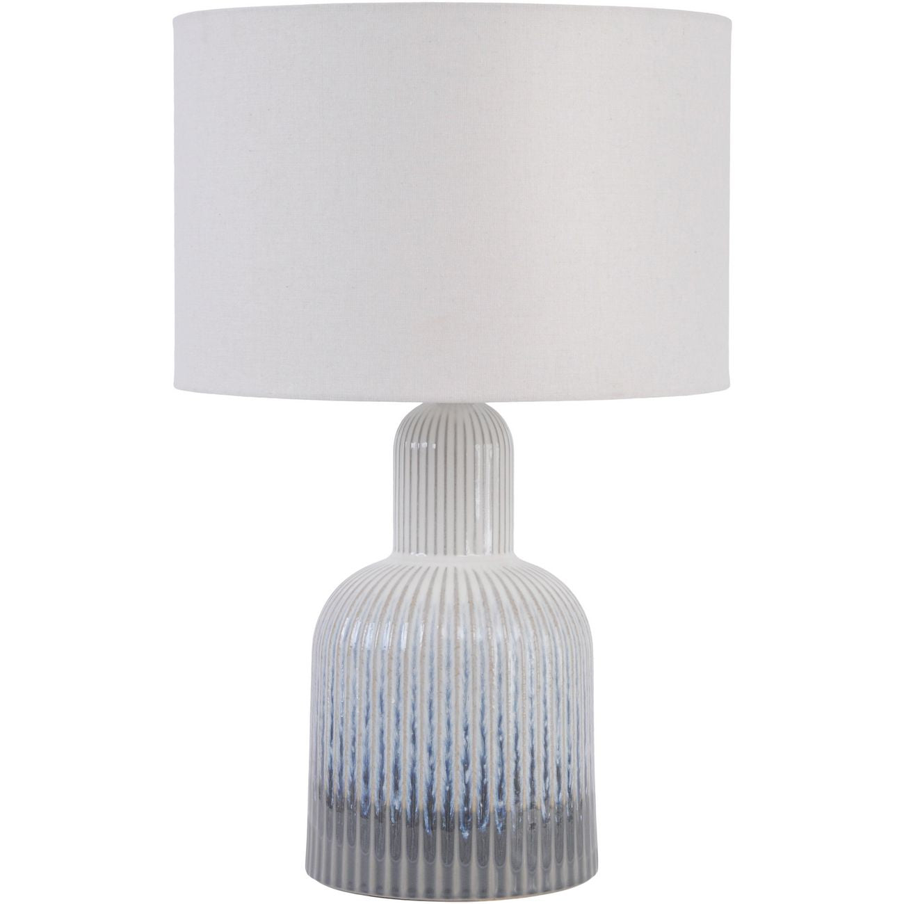 Grey Porcelain Lamp with Ribbed Detailing and White Shade, Small
