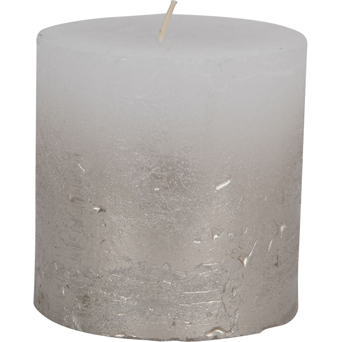 White Pillar Candle With Metallic Silver Ombre Base 10x10cm