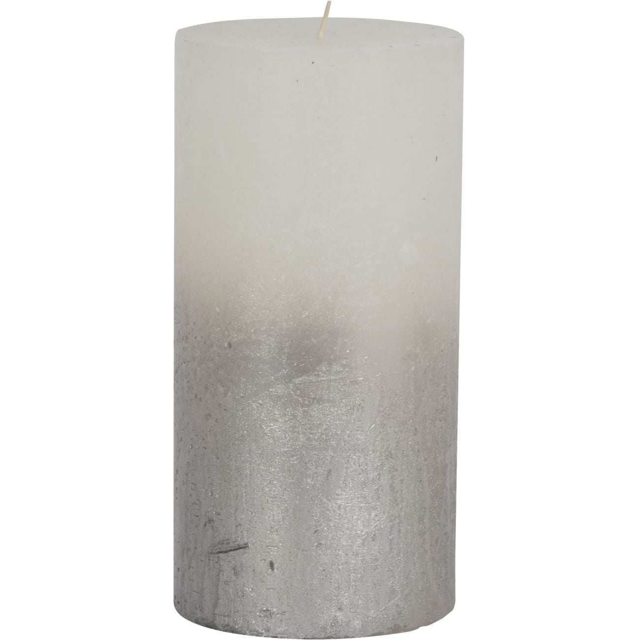 White Pillar Candle With Metallic Silver Ombre Base 10x20cm