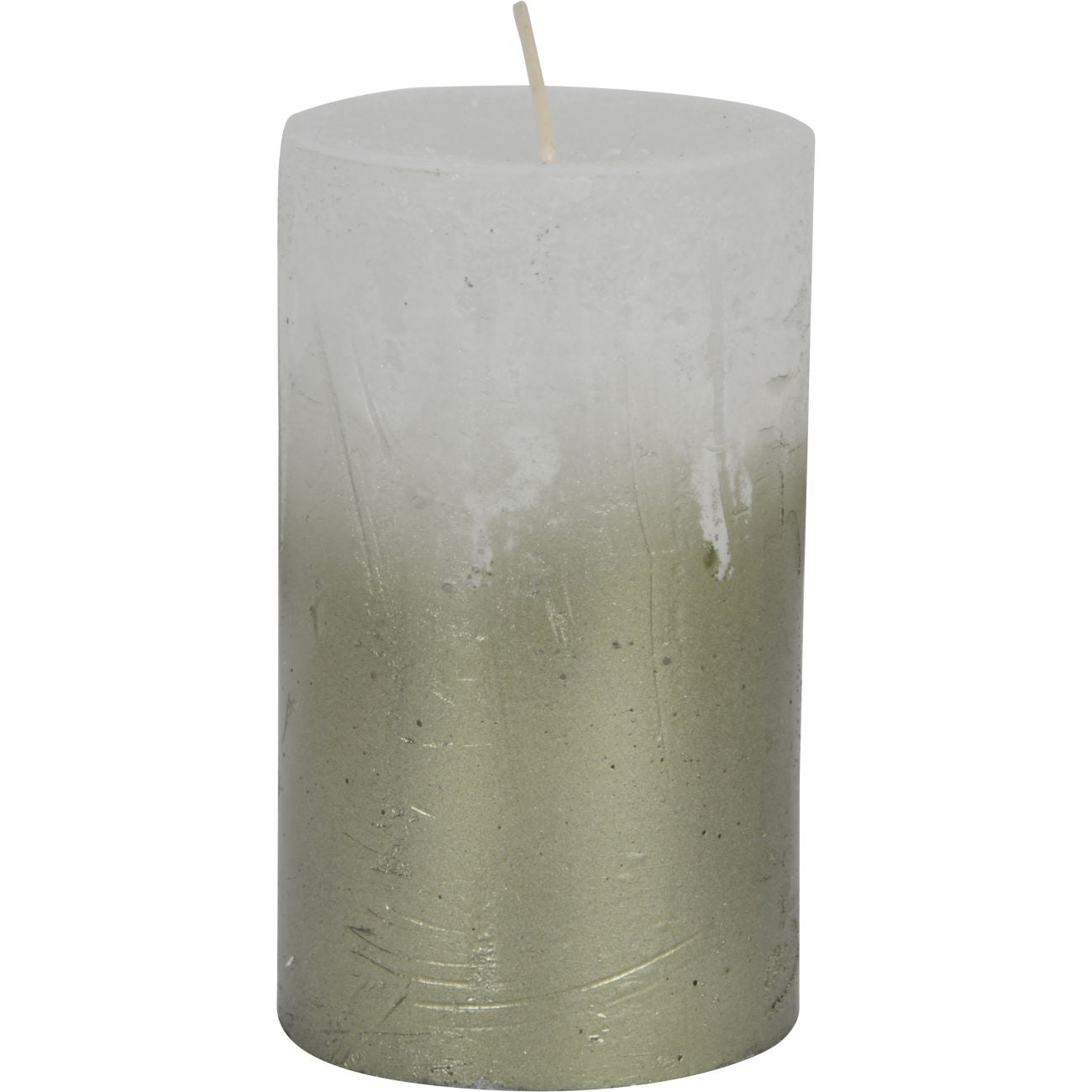 White Pillar Candle With Metallic Green Ombre Base 7x12cm