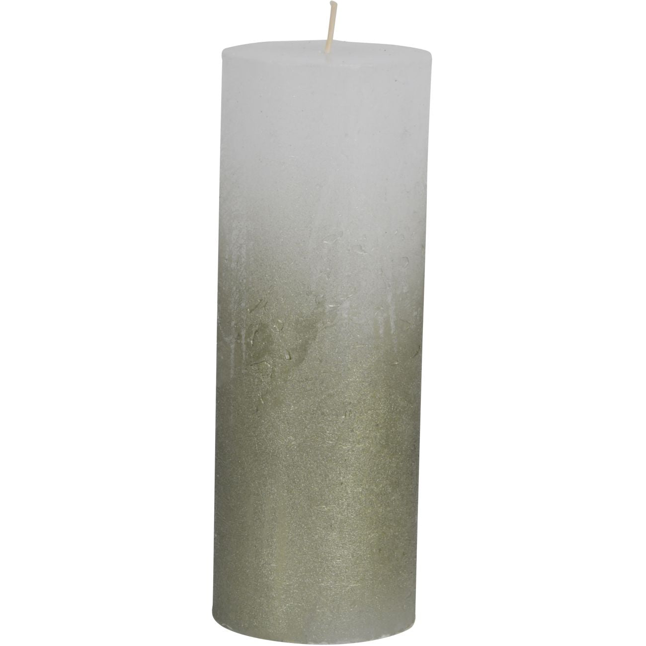 White Pillar Candle With Metallic Green Ombre Base 7x19cm