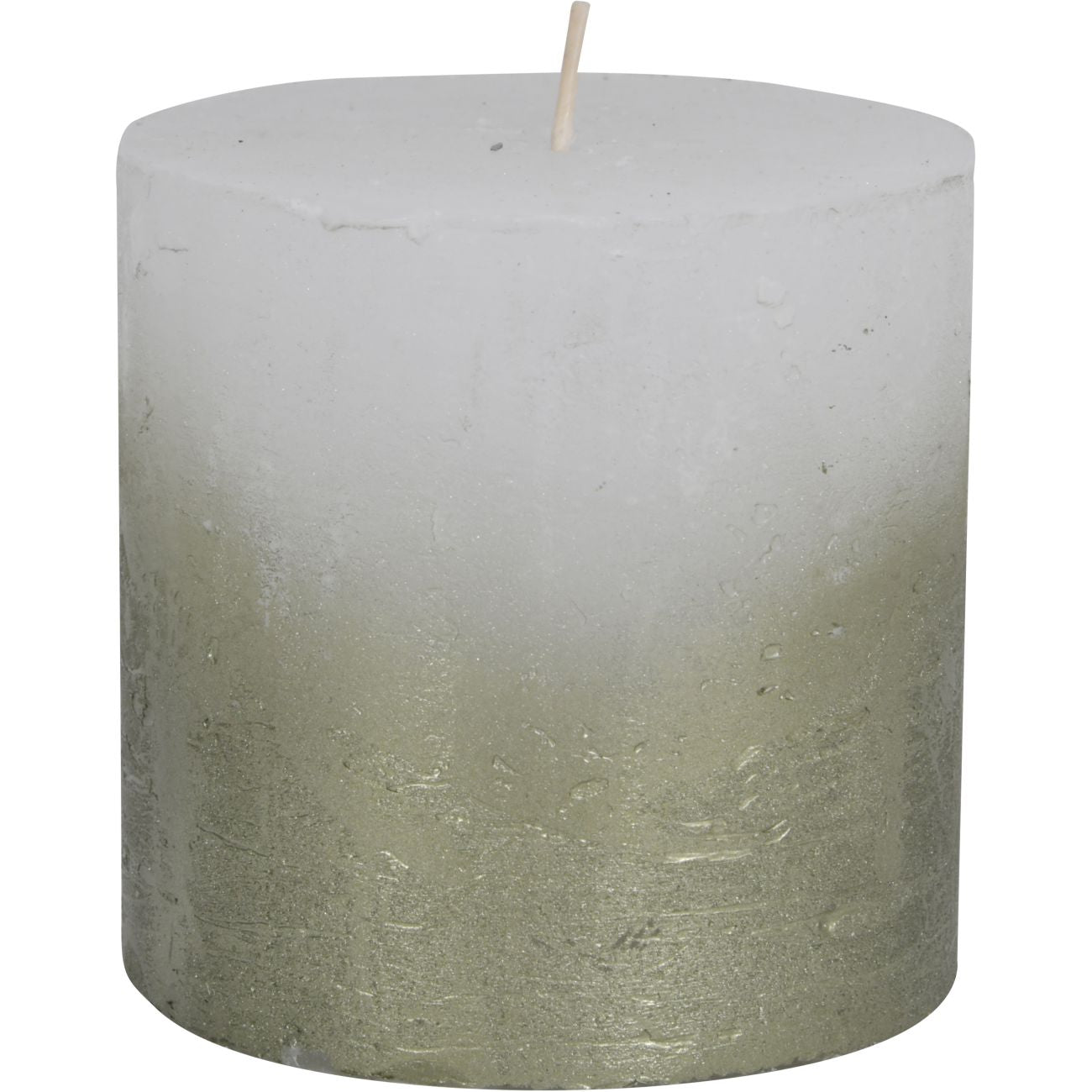 White Pillar Candle With Metallic Green Ombre Base 10x10cm