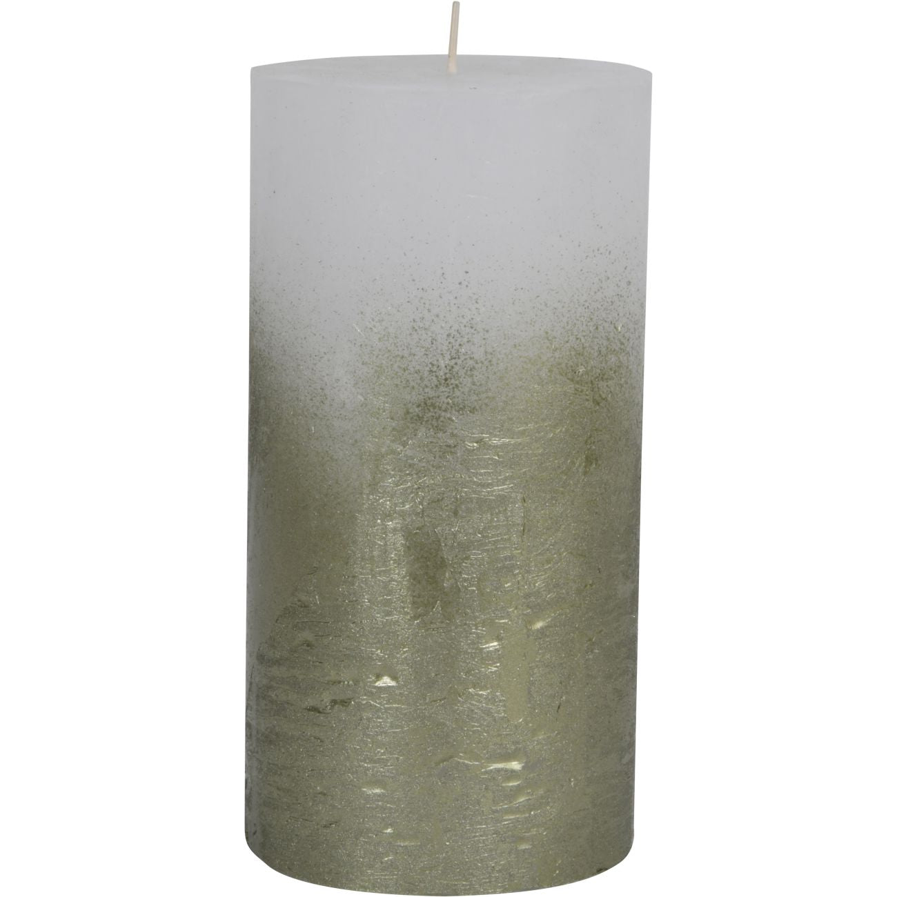 White Pillar Candle With Metallic Green Ombre Base 10x20cm