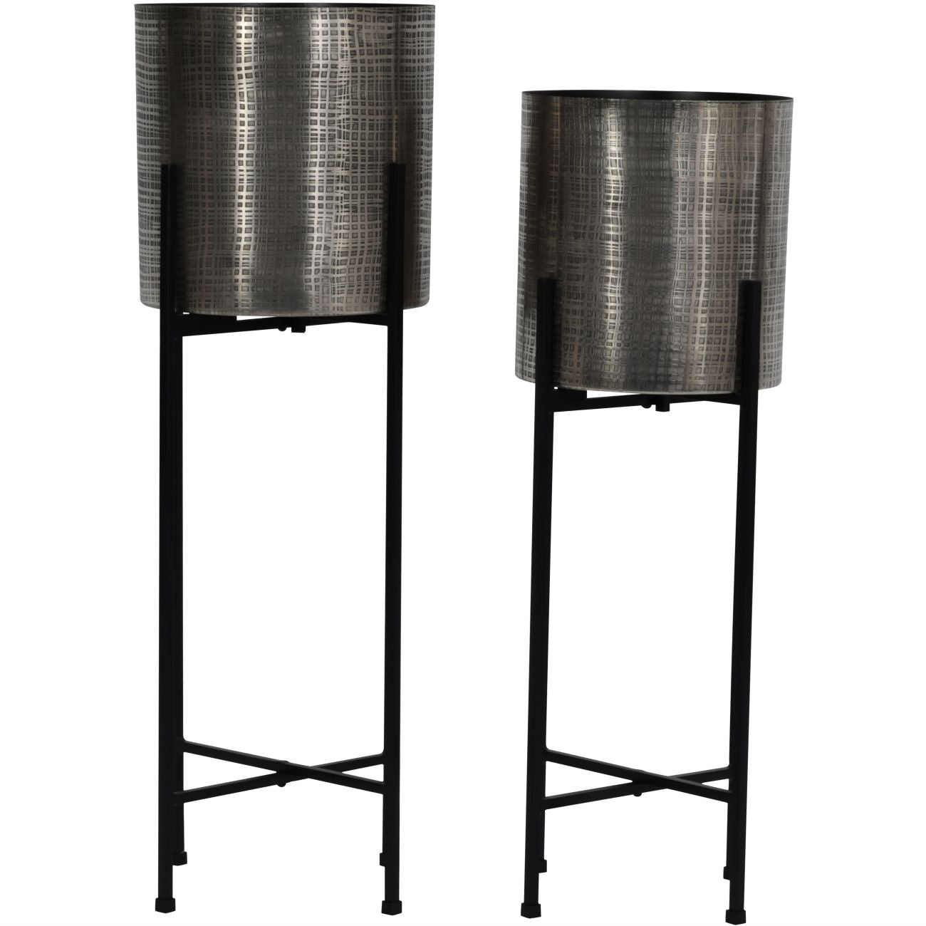Clyde Floor Standing Nickel Set of 2 Planters on Black Stands