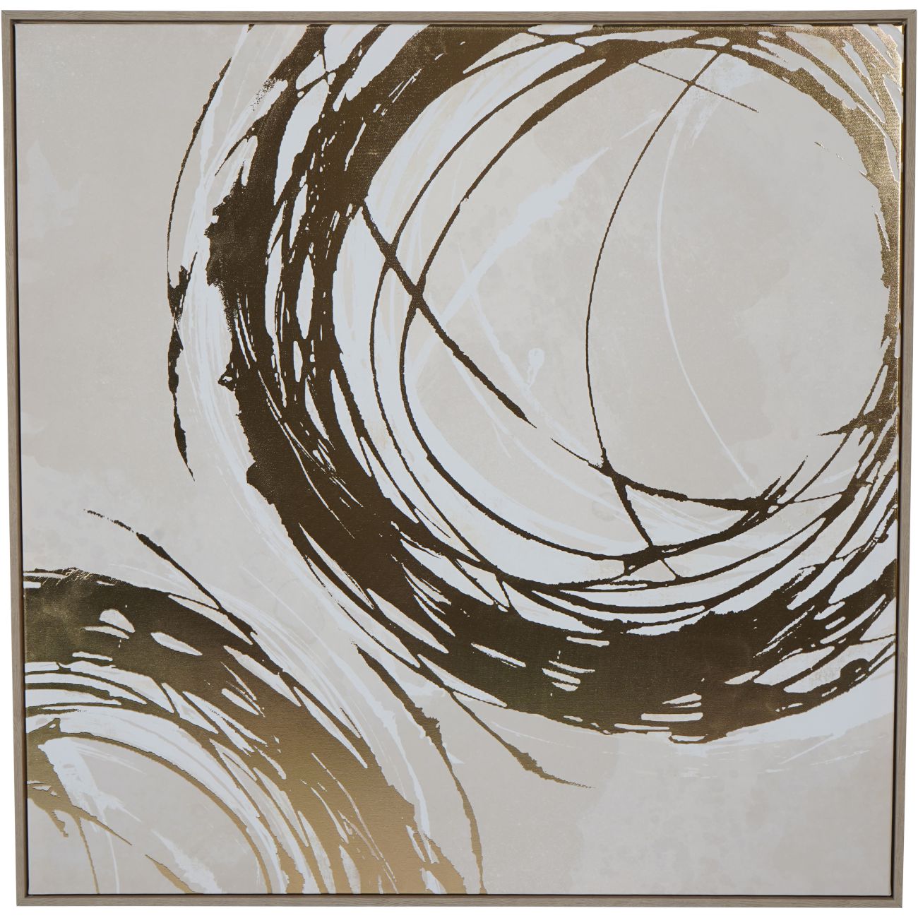 Golden Foiled Circles Framed Canvas 100x100cm