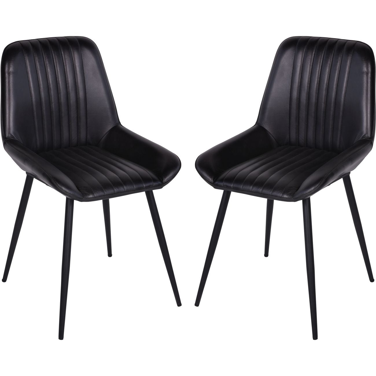 Pair of Pembroke Leather Dining Chairs in Charcoal