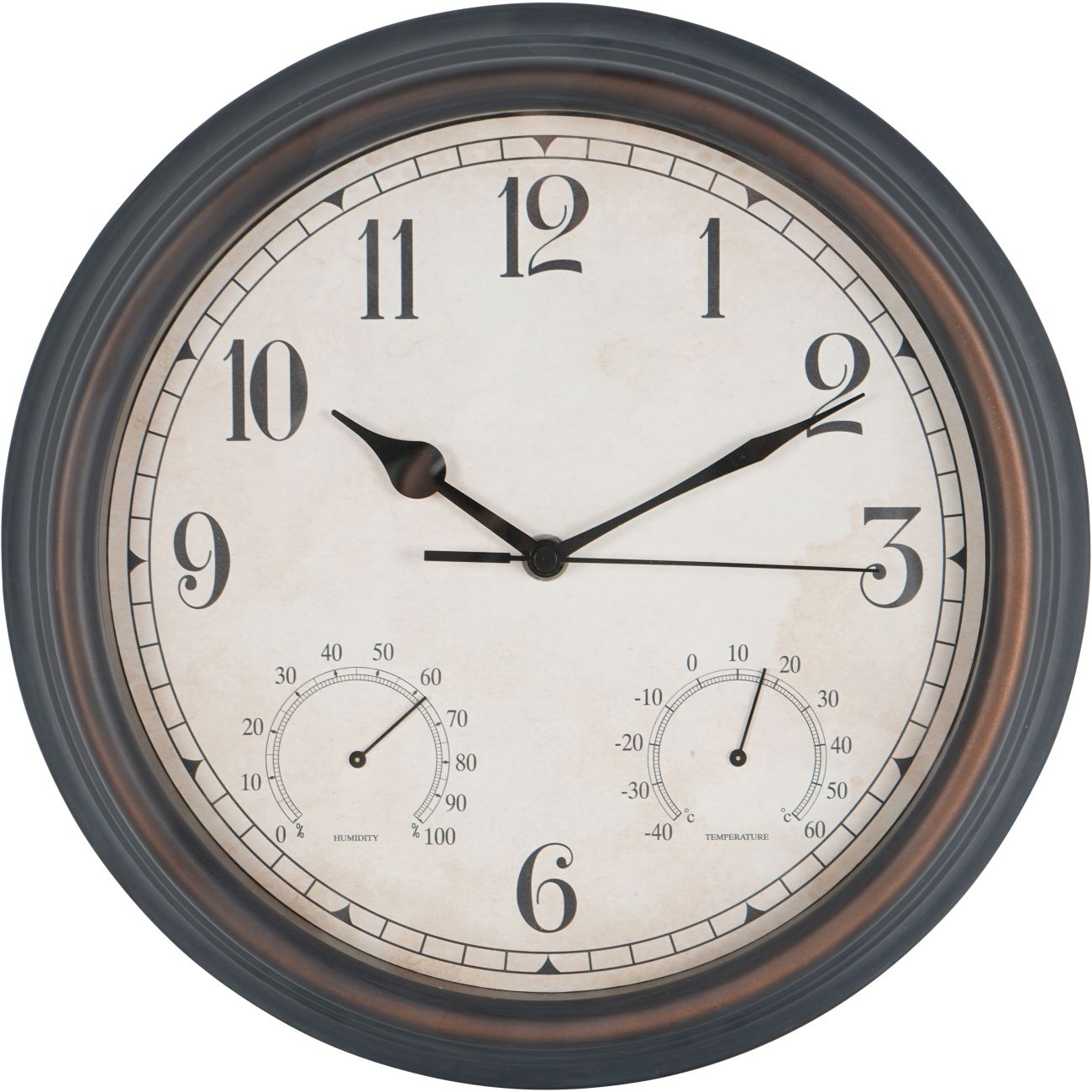 Outdoor Antiqued Metal Clock with Temperature and Humidity 31.6cm