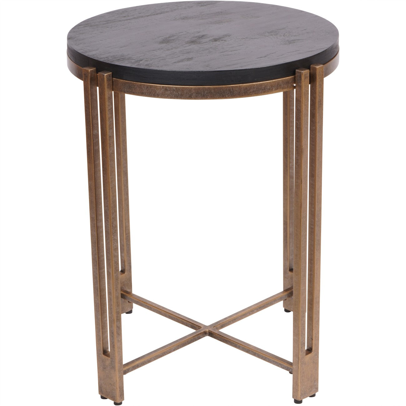 Dalston Black Sandblasted Wood and Champagne Frame Side Table