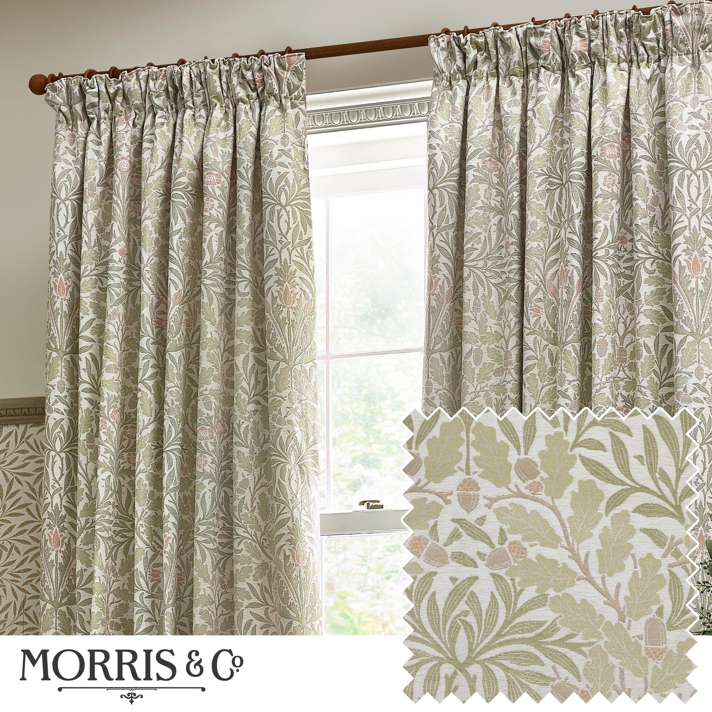 ACORN MULTI 117X182 PENCIL PLEAT CURTAINS STONE/SAGE