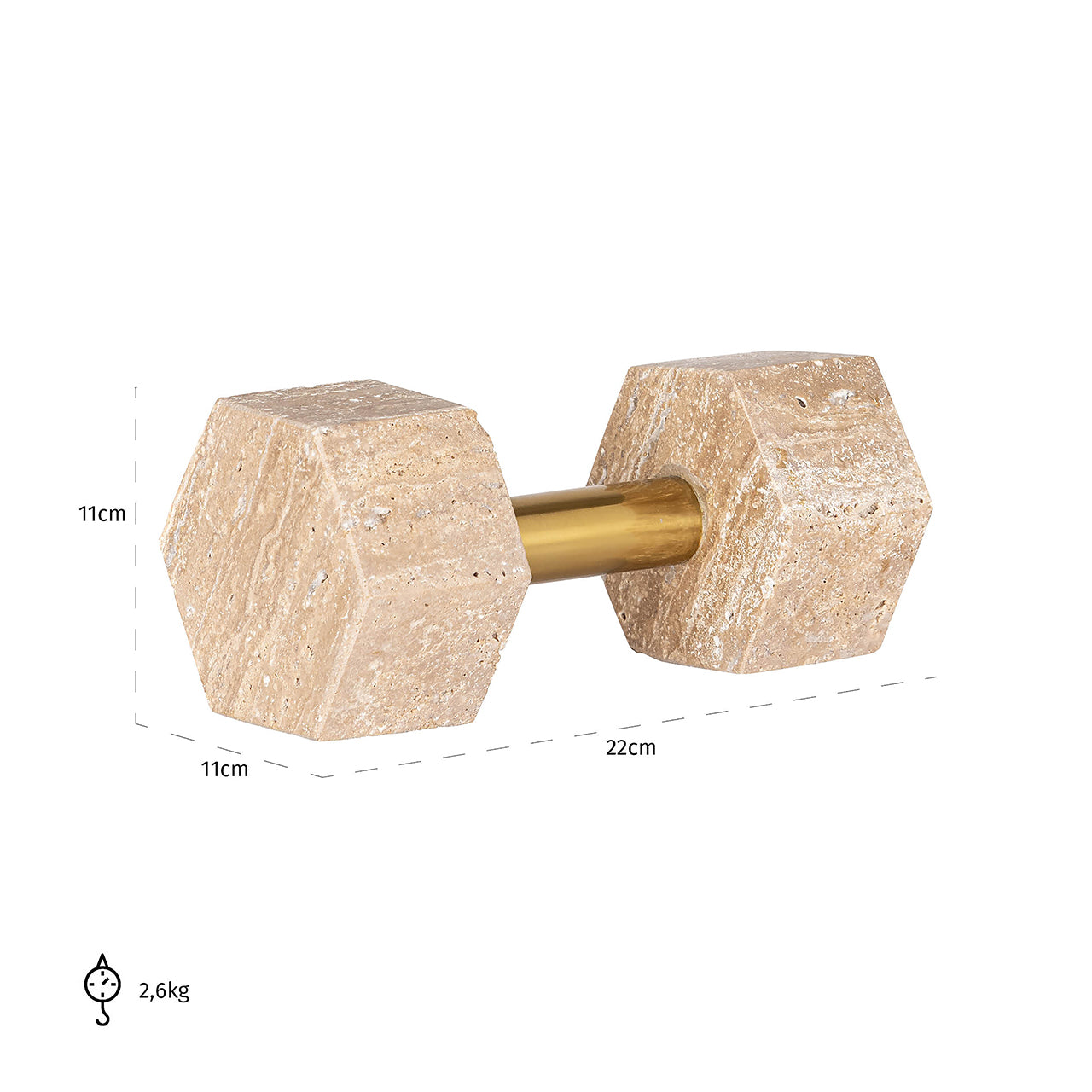 Deco object Dumble beige / shiny brass (Beige)- Richmond Interiors