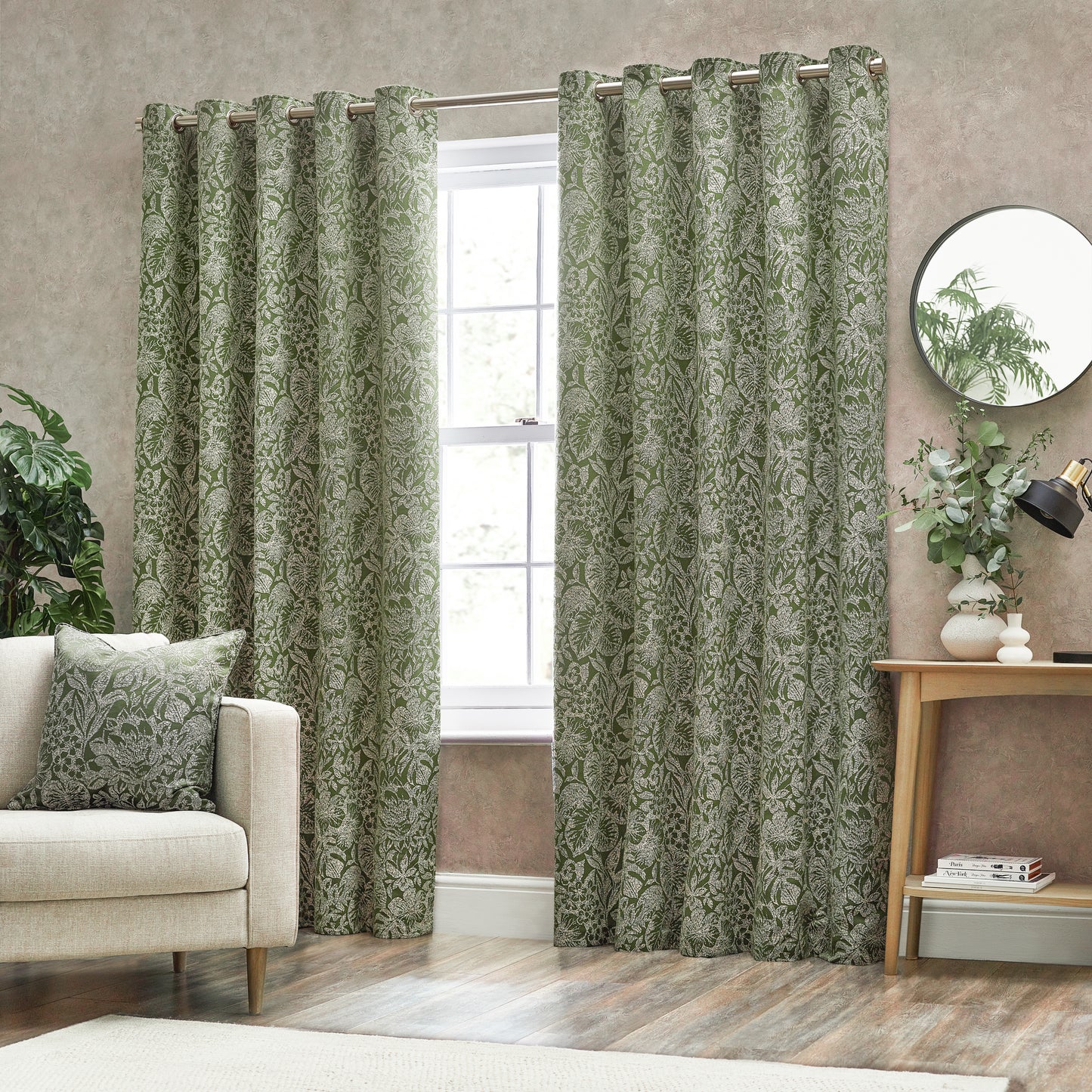 BALI 167X137 EYELET CURTAINS OLIVE
