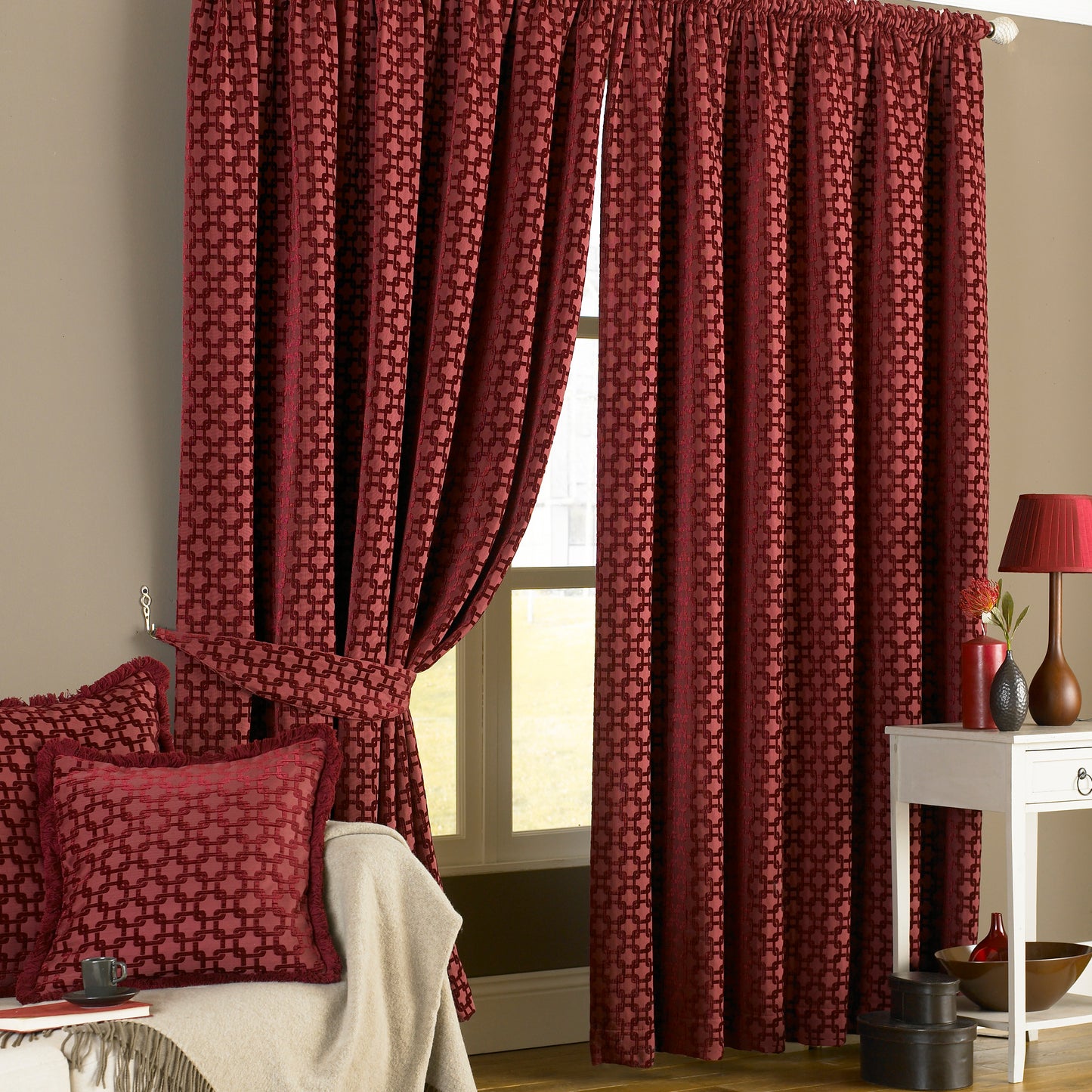 BELMONT 168X183 PENCIL PLEAT CURTAINS CLARET