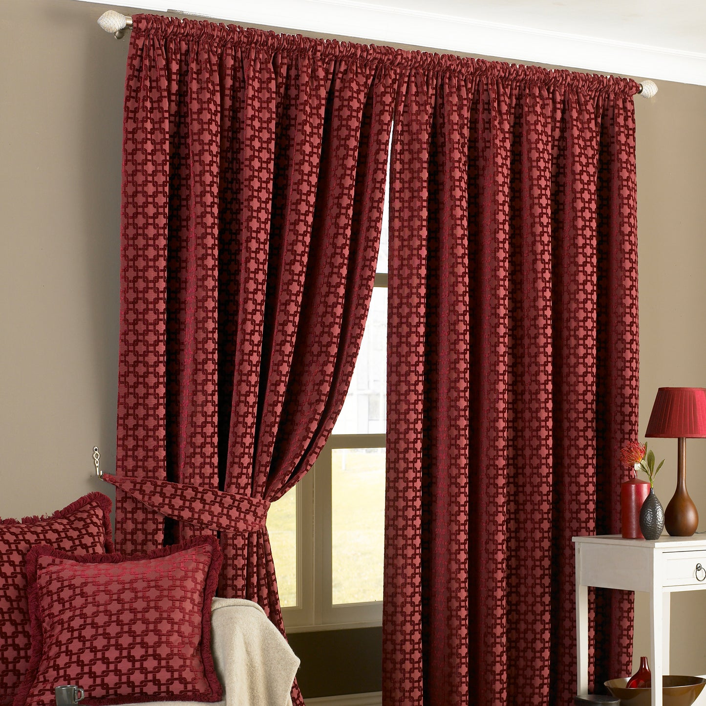 BELMONT 229X229 PENCIL PLEAT CURTAINS CLARET