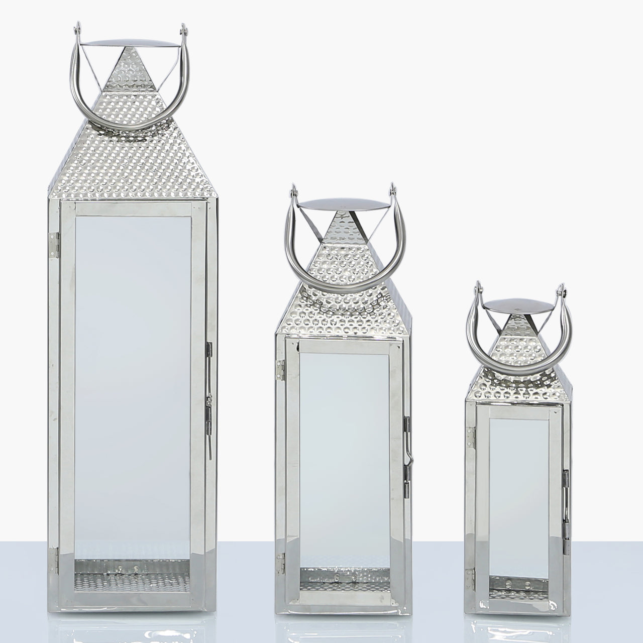 Set Of 3 Stainless Steel Lanterns