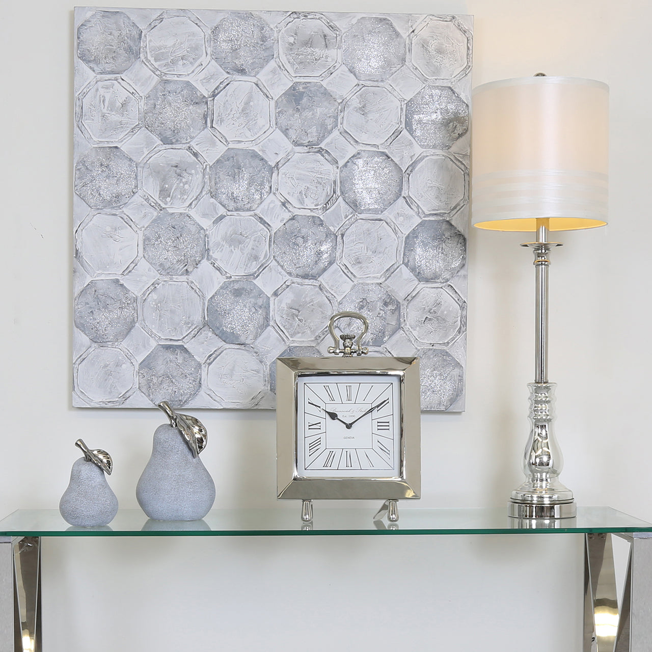 40cm Square Table Clock Nickel