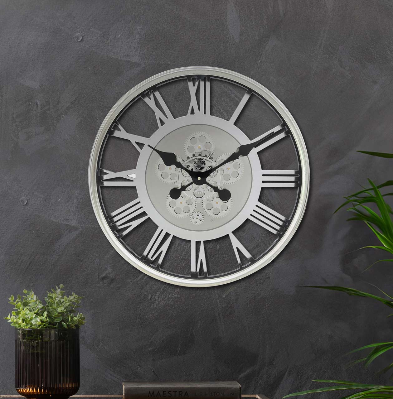 54.5cm Silver Gears Wall Clock