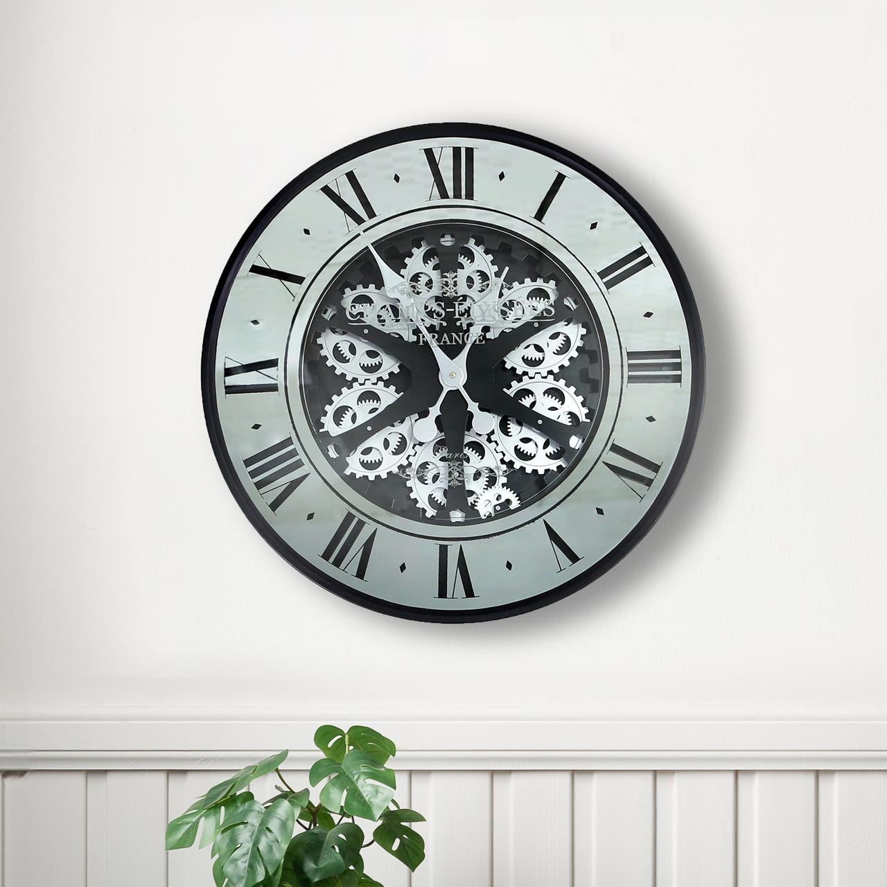 59.5cm Gears Mirror Wall Clock Black