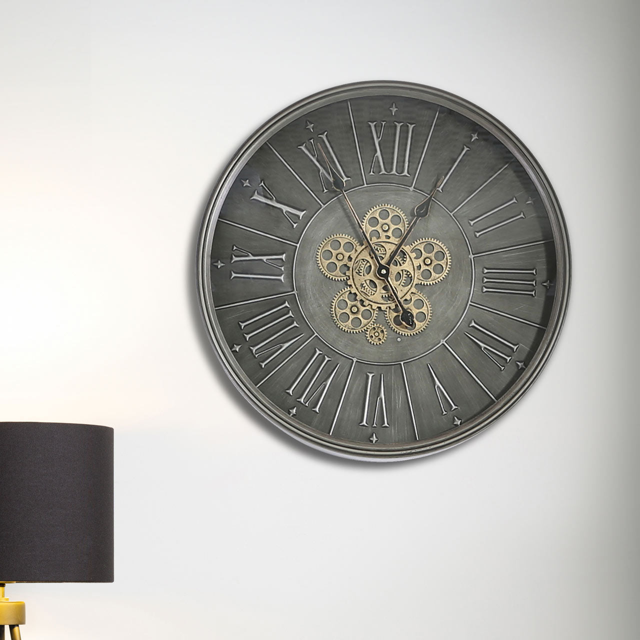 60cm Gears Wall Clock Grey