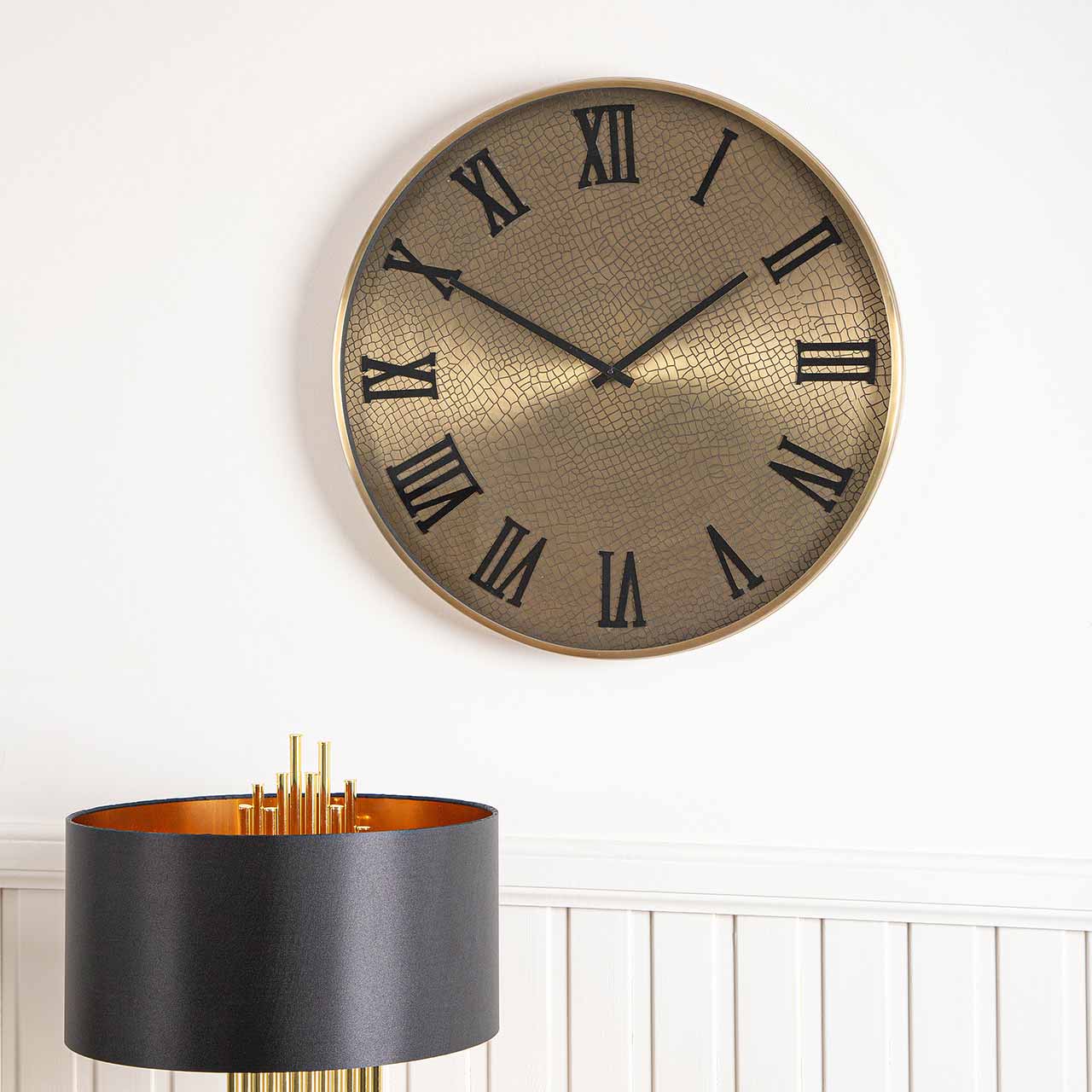 60xm Snake Etched Metal Wall Clock Antique Gold