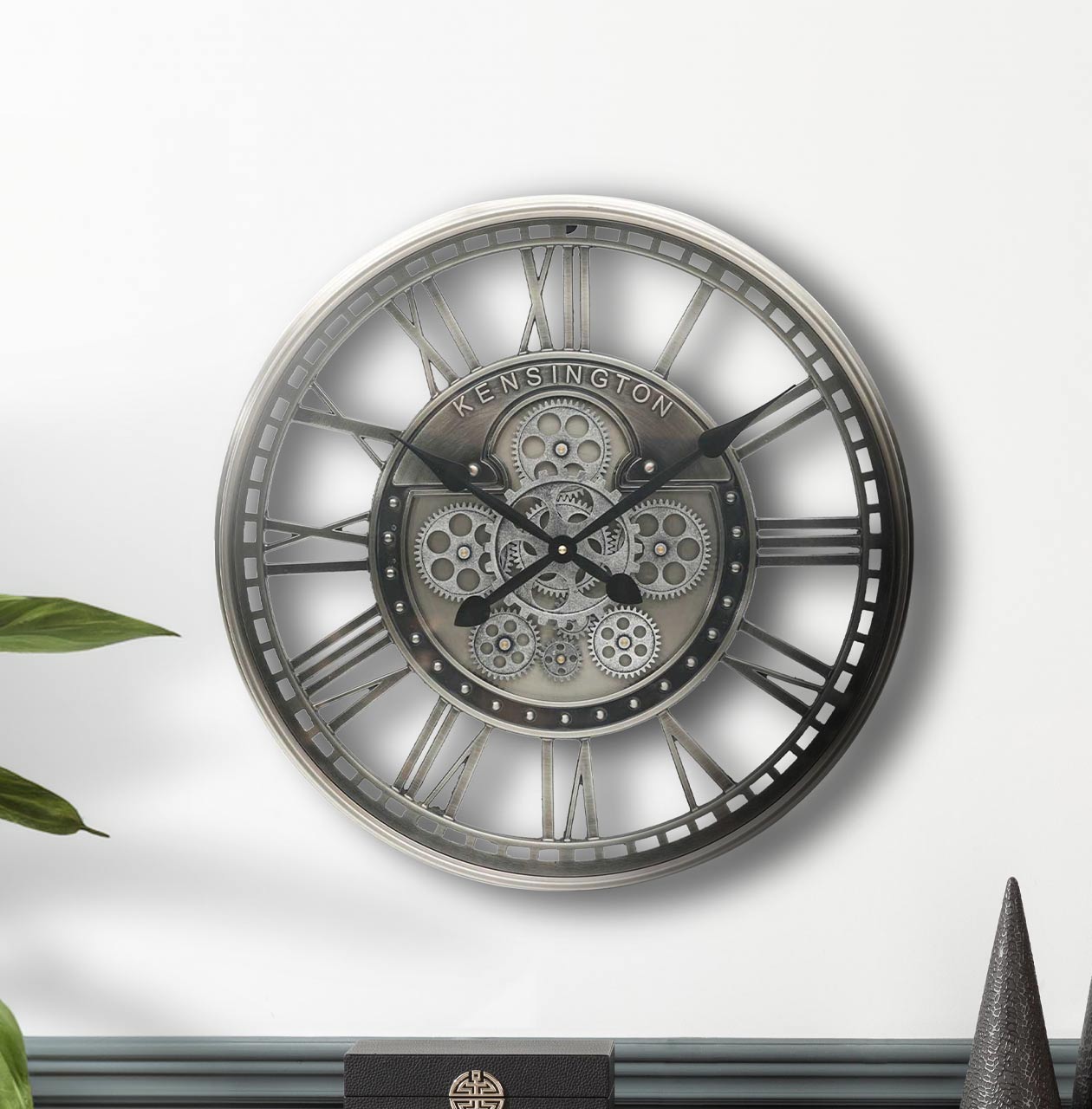 53.5cm Nickel Gears Wall Clock