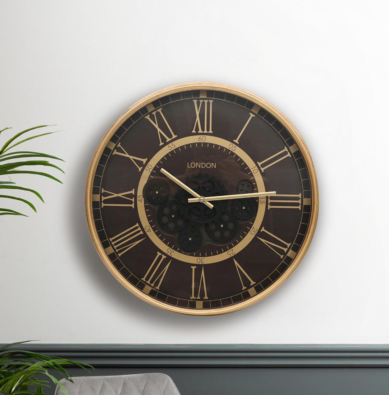 53.5cm Gold Gears Wall Clock