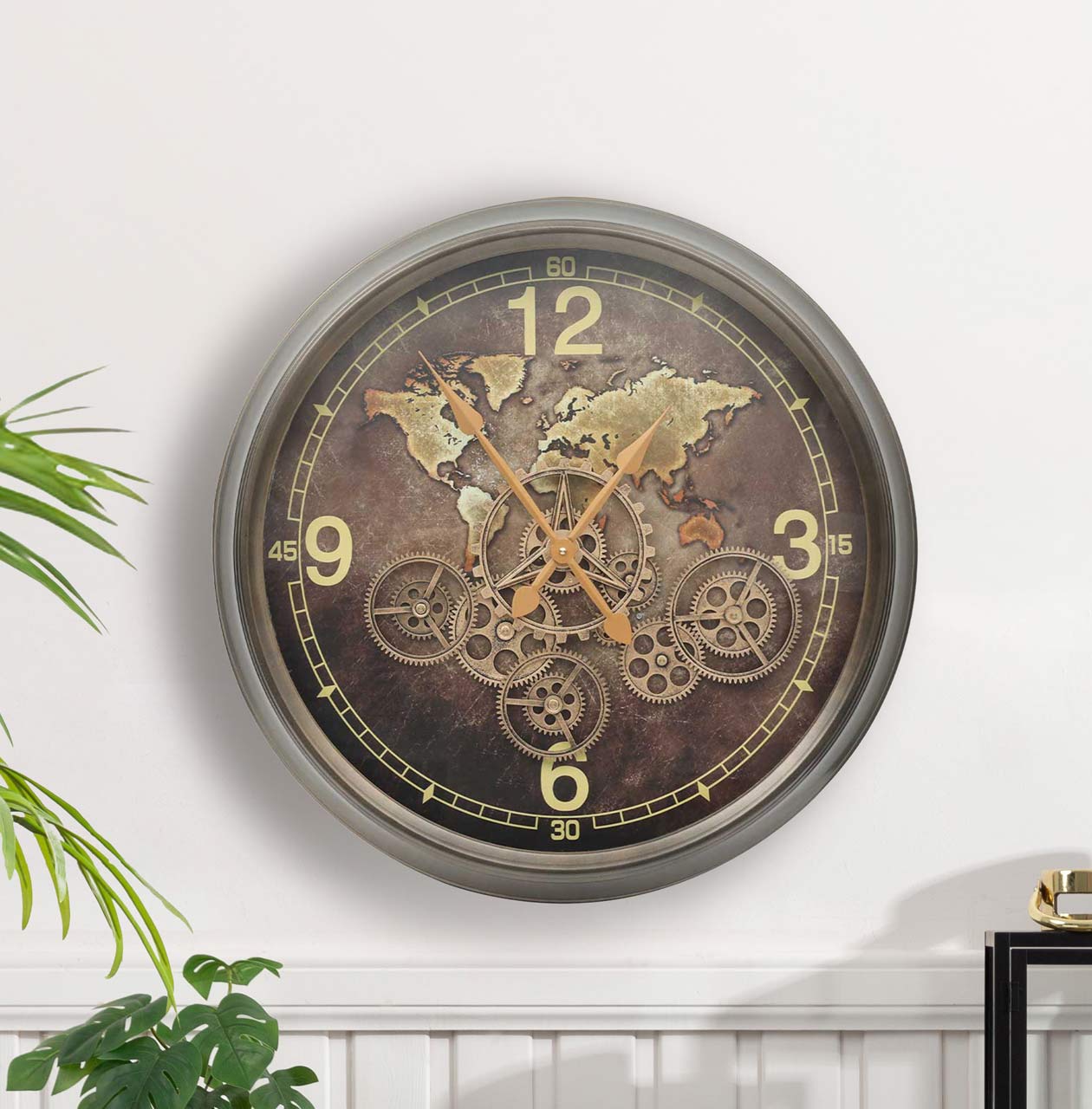 62cm Coffee Brown Gears Wall Clock