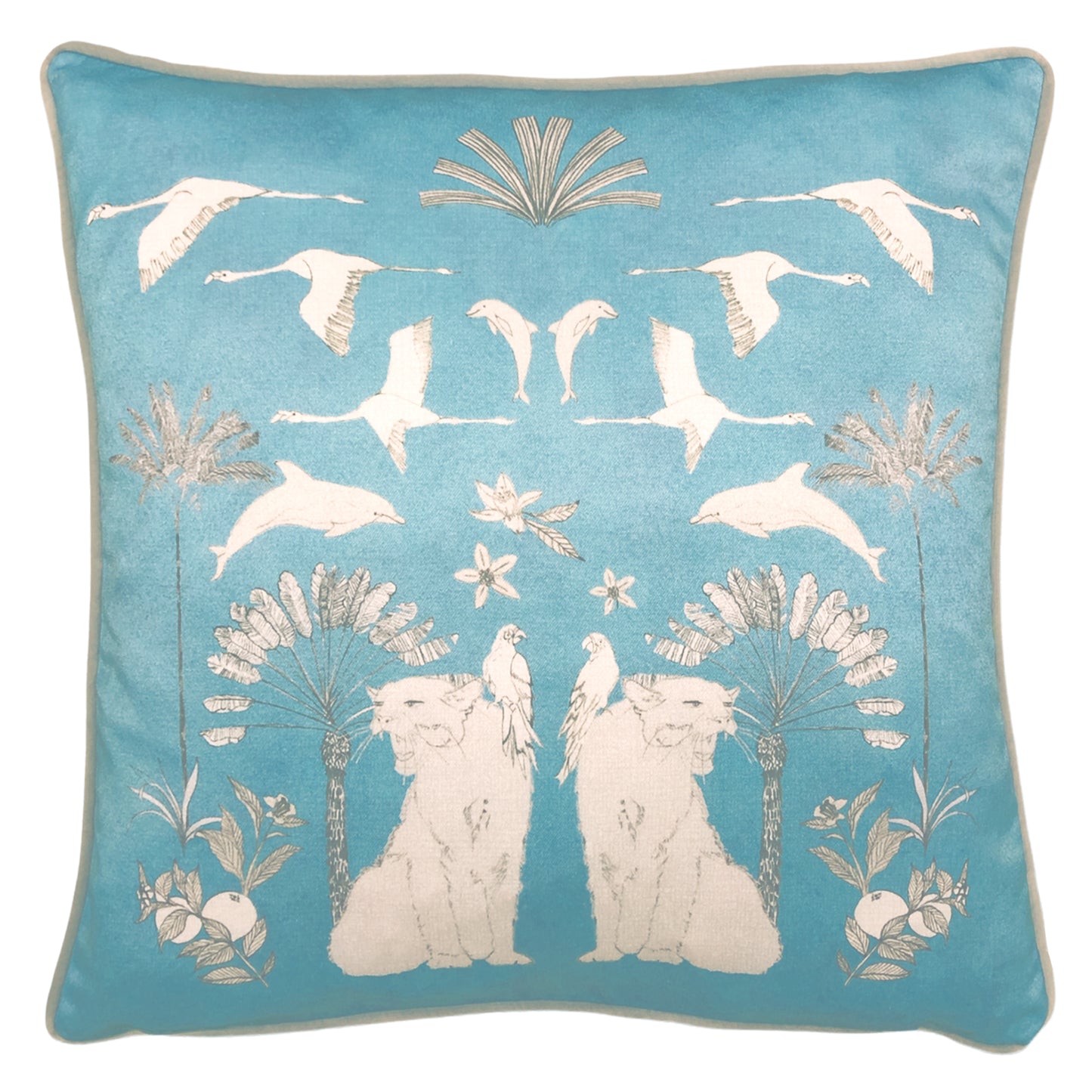 COLONY PALM 43X43 FEATHER FILLED CUSHION BLUE