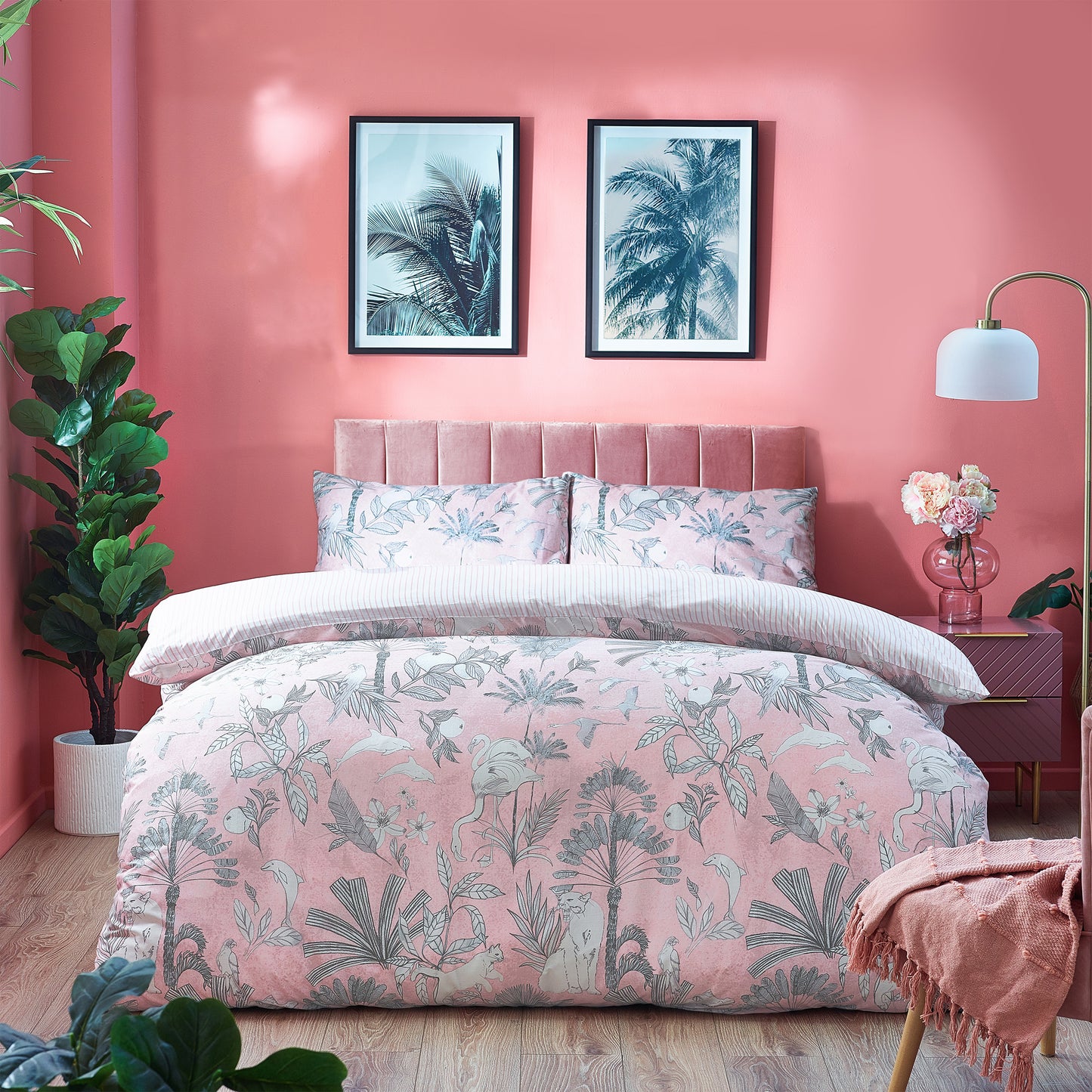 COLONY PALM KING SIZE DUVET SET PINK