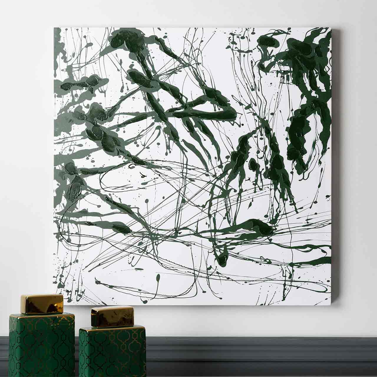CP374M 80x80 Abstract Canvas Dark Green and White