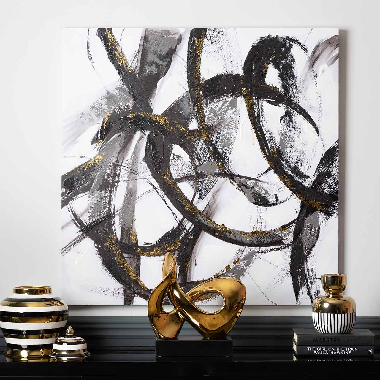 CP385 90x90 White and Black Abstract Canvas