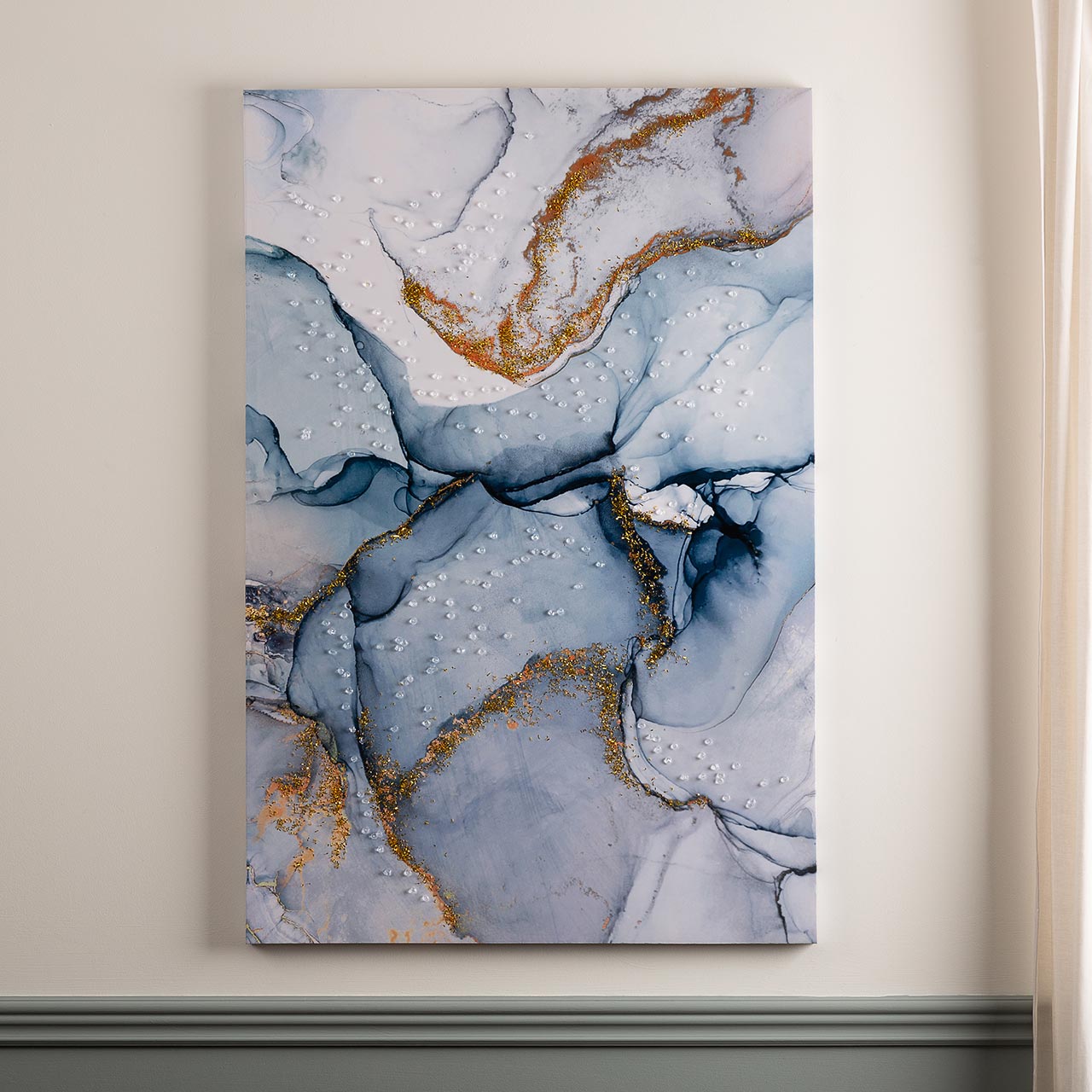 CP391 80x120 Blue White and Gold Abstract Canvas