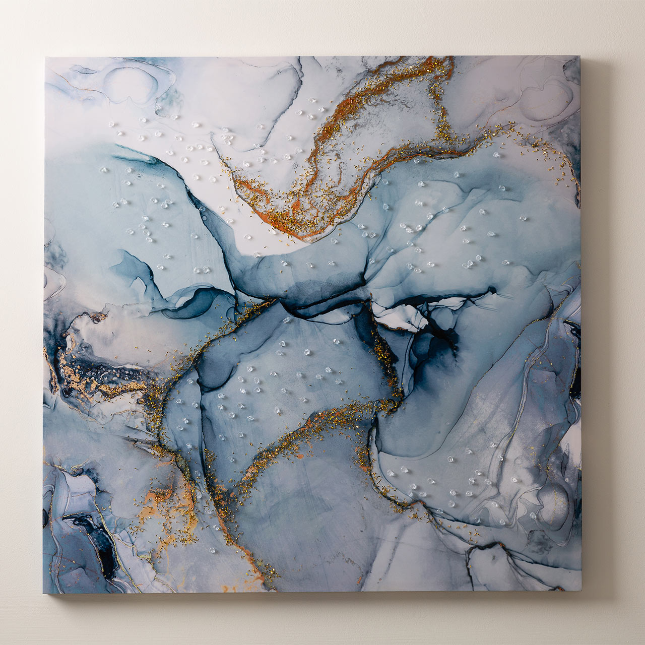 CP391 90x90 Blue White and Gold Abstract Canvas