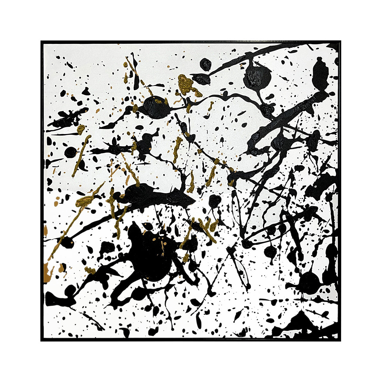 CP395 82x82 Framed Black White and Yellow Splash Abstract Canvas