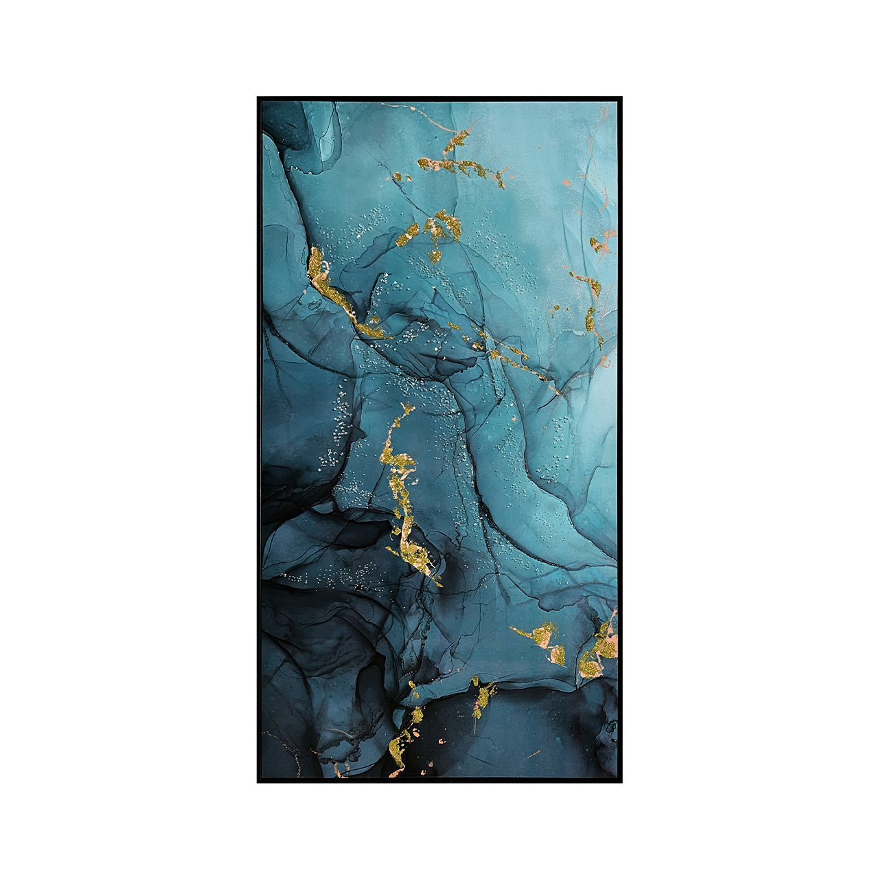 CP397 62x122 Framed Teal Blue Gold White Abstract Canvas