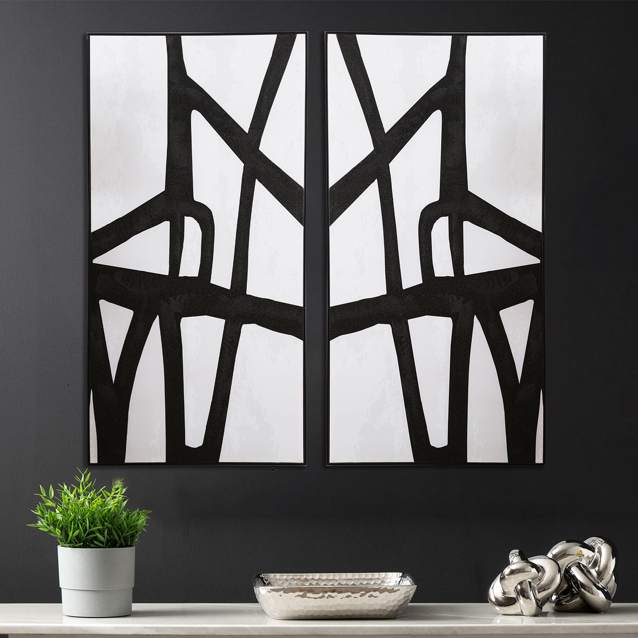 CP405L 72x142 Framed Line Abstract Canvas Black and White