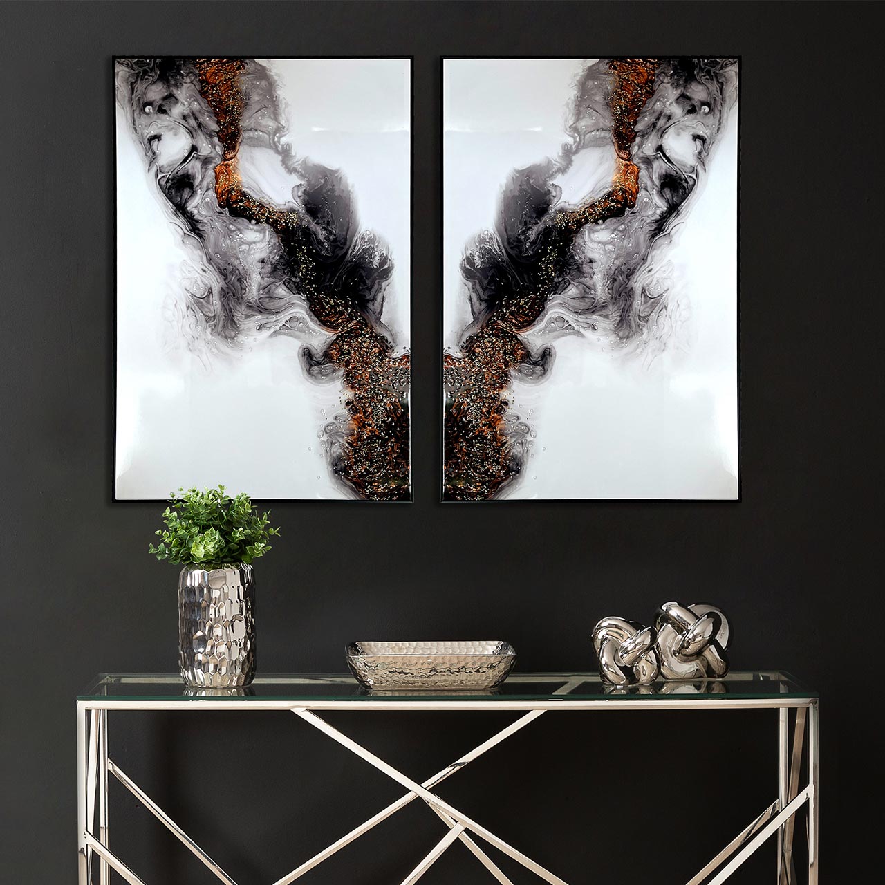 CP414 82x122 Framed Abstract Canvas Black Gold White