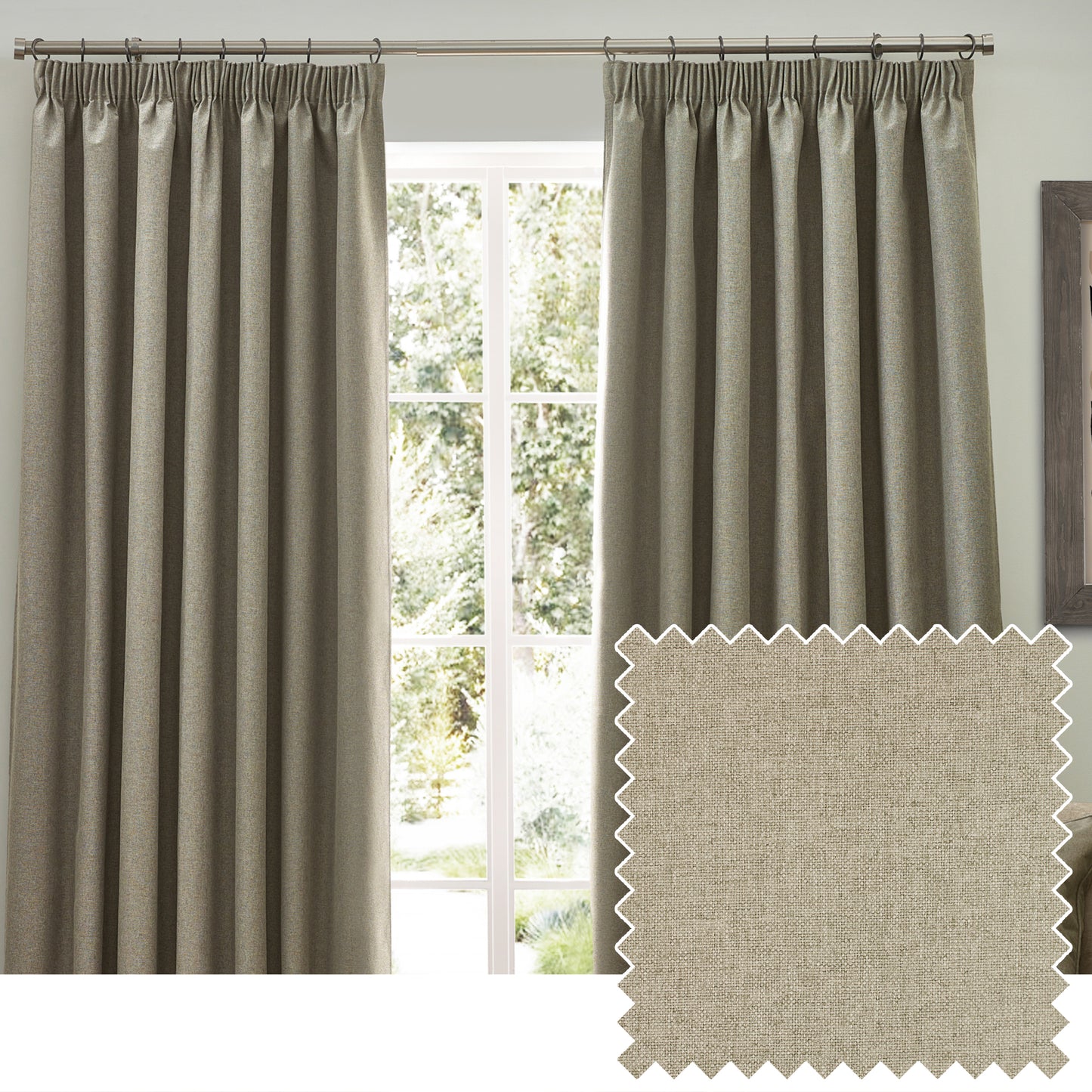 DAWN 117X137 PENCIL PLEAT CURTAIN NATURAL