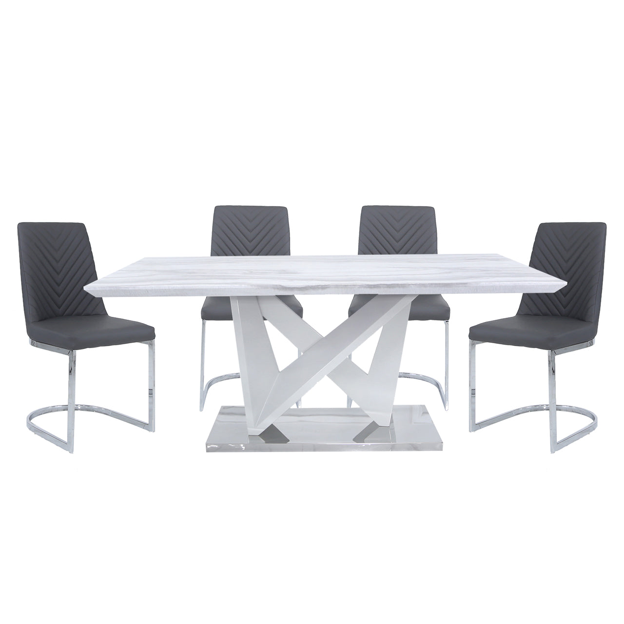 Amara Dining Table & 4 Grey Chevron Chairs