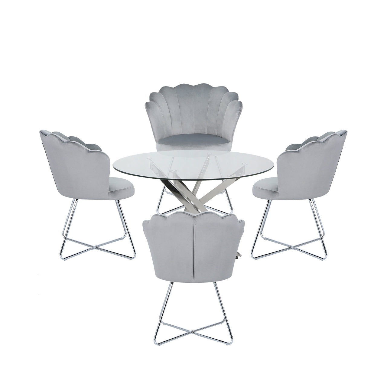 Nova 130cm Round Dining Table And 4 Silver Ariel Chairs