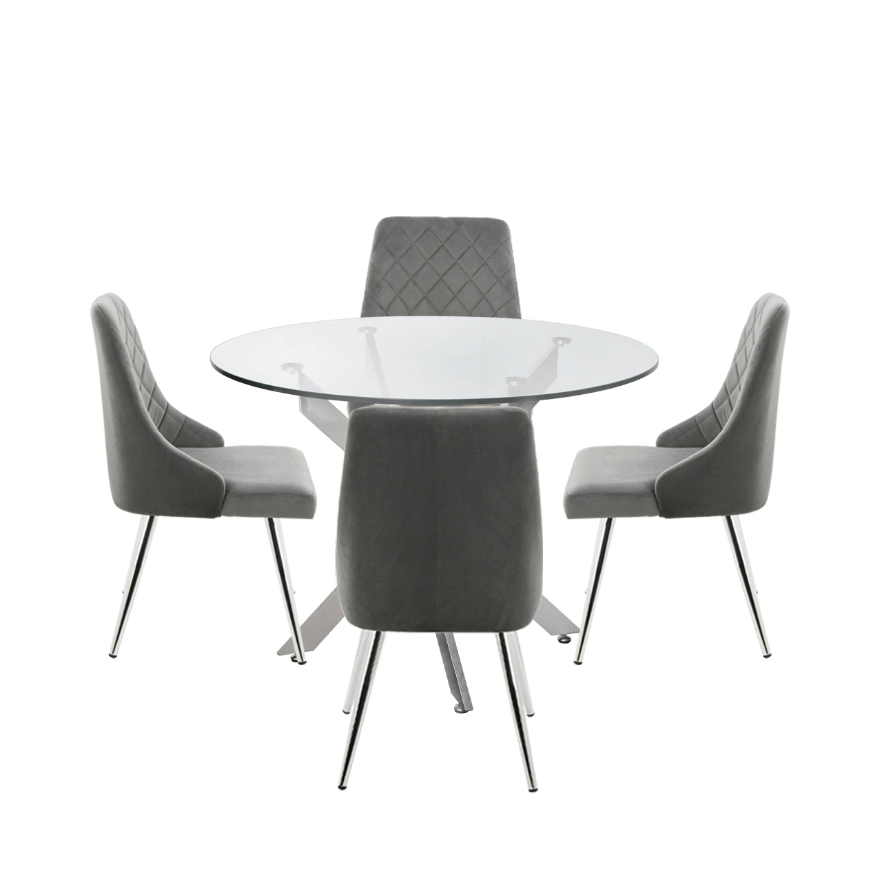 Nova 100cm Round Dining Table And 4 Grey Tiffany Chairs