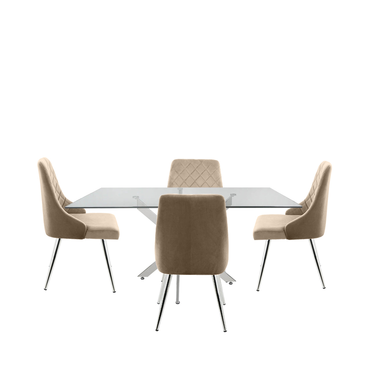 Nova 160cm Rect Dining Table And 4 Champagne Tiffany Chairs