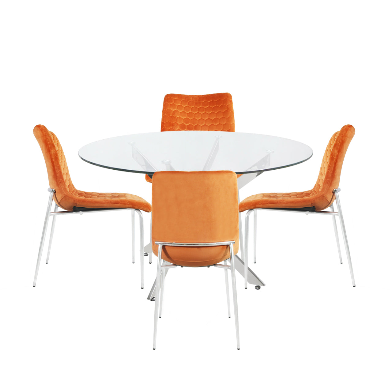 Nova 130cm Round Dining Table & 4 Orange Zula Chairs
