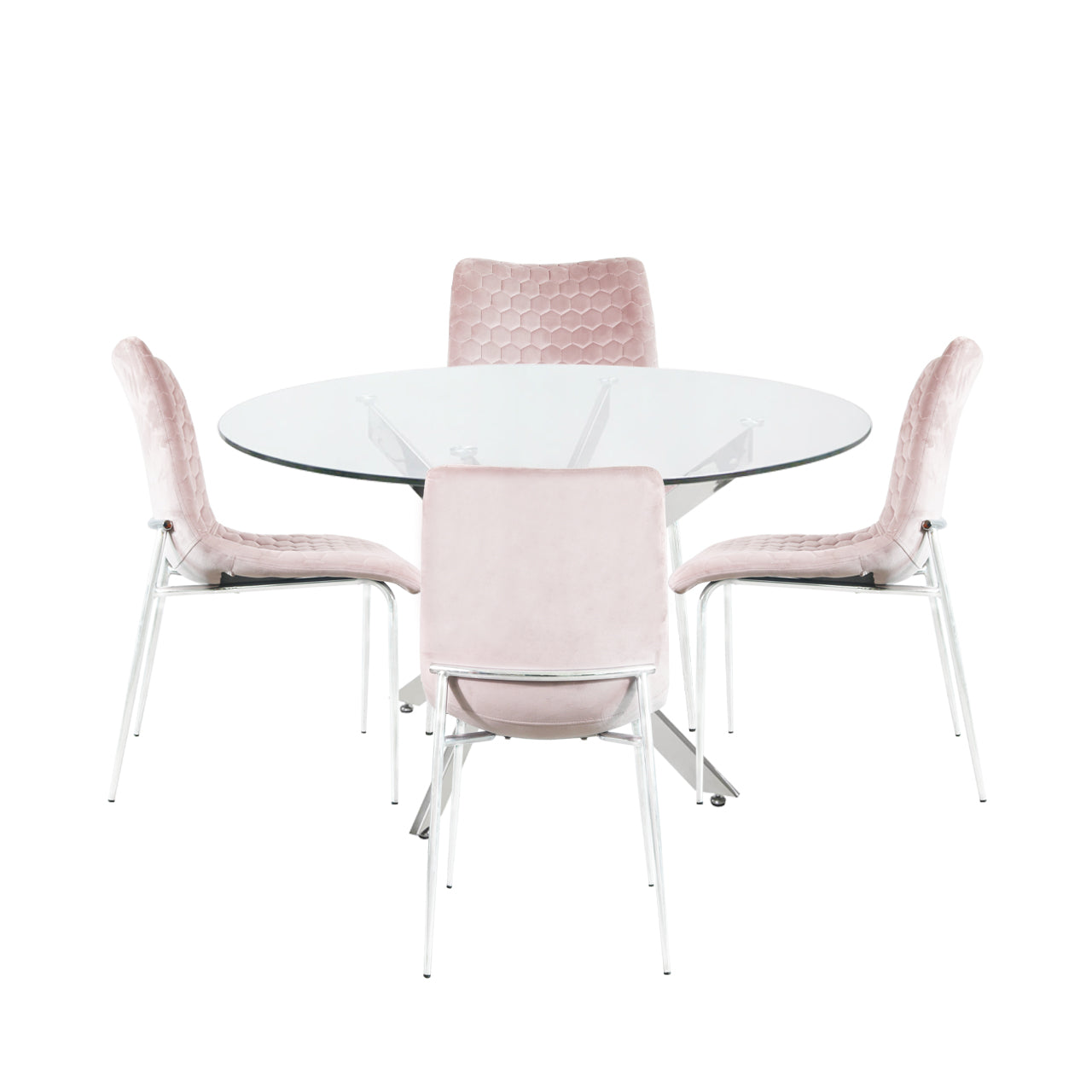 Nova 130cm Round Dining Table & 4 Pink Zula Chairs