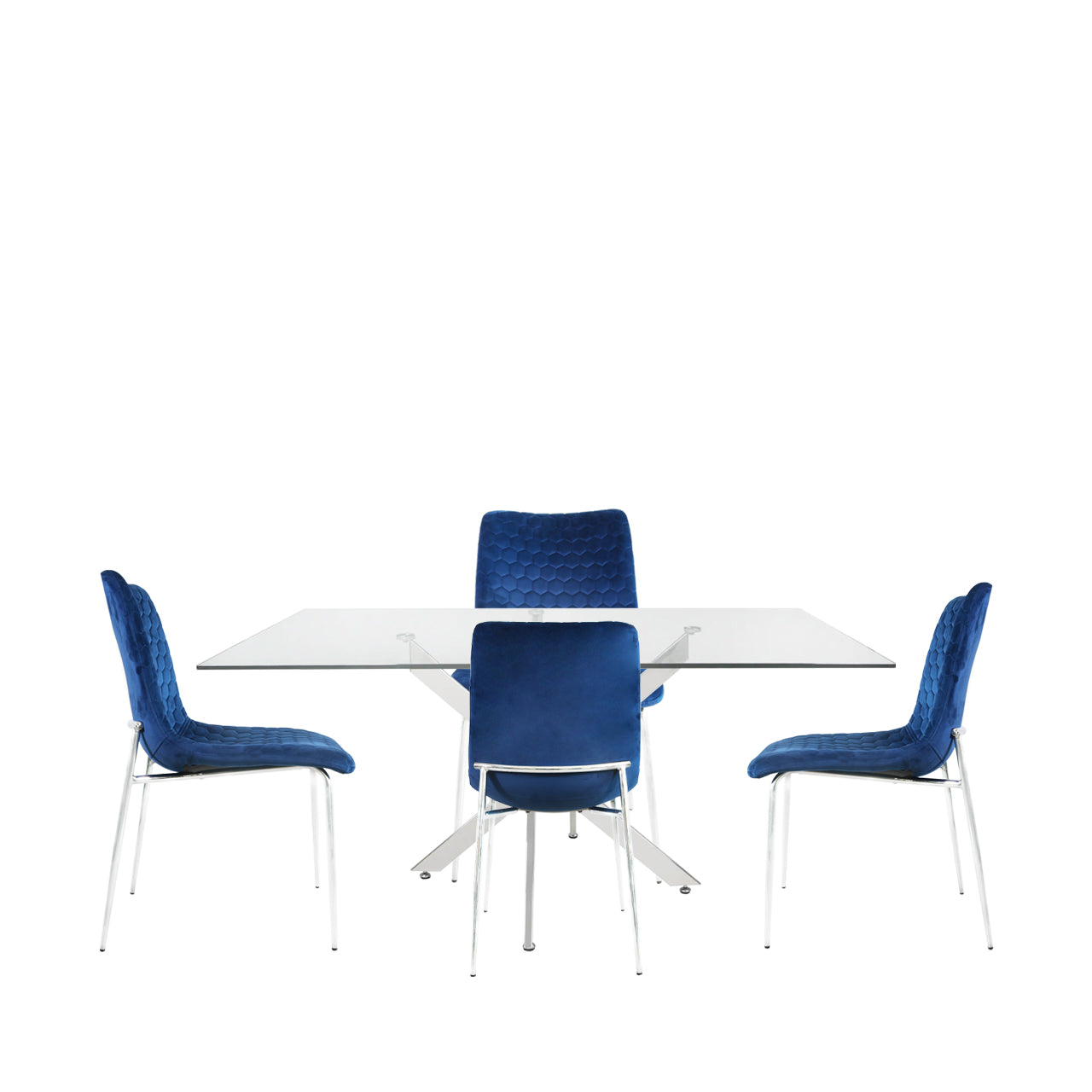 Nova 160cm Rect Dining Table & 4 Blue Zula Chairs