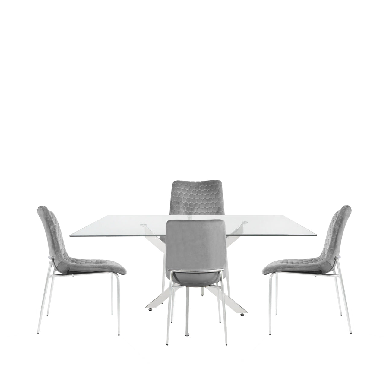 Nova 160cm Rect Dining Table & 4 Grey Zula Chairs