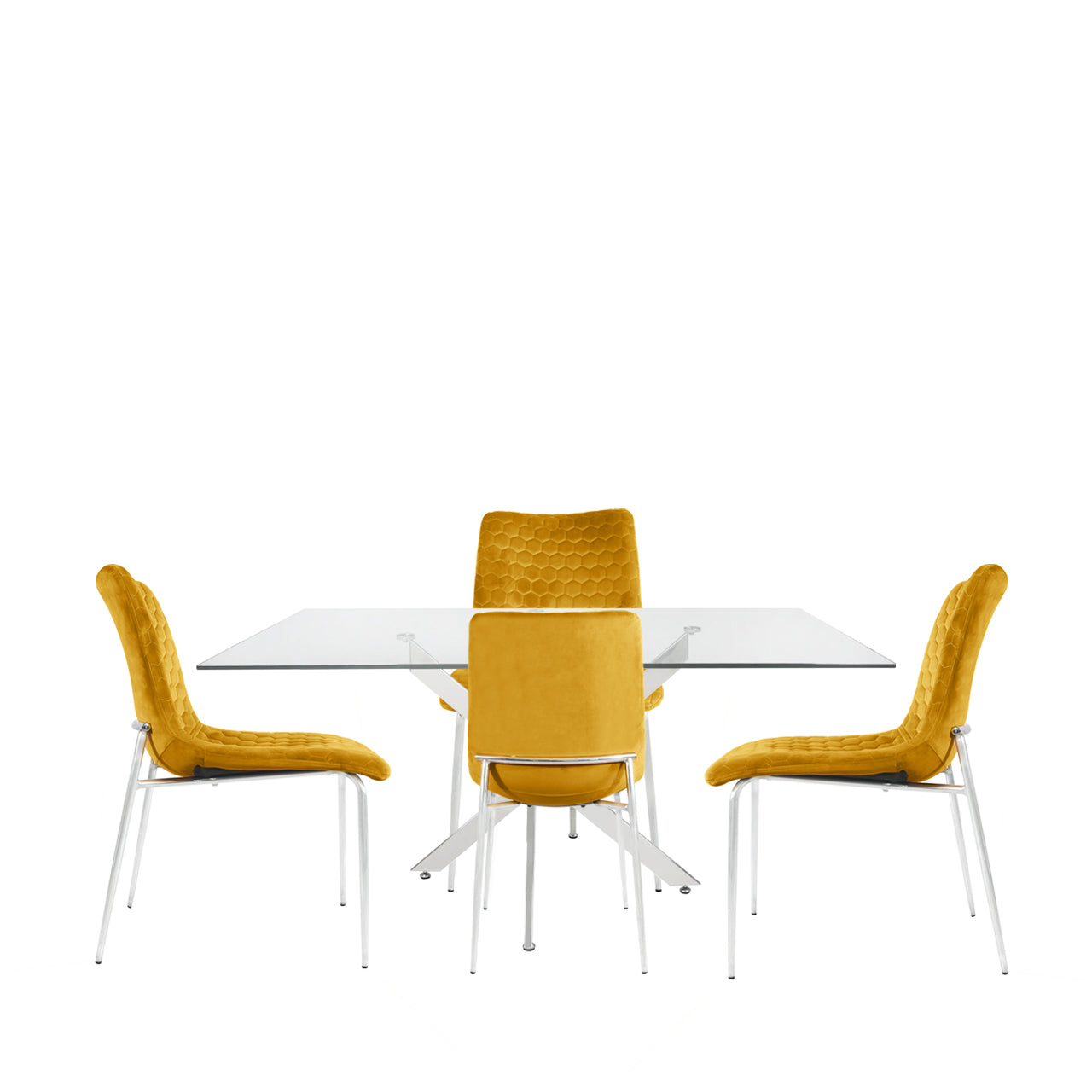 Nova 160cm Rect Dining Table & 4 Mustard Zula Chairs