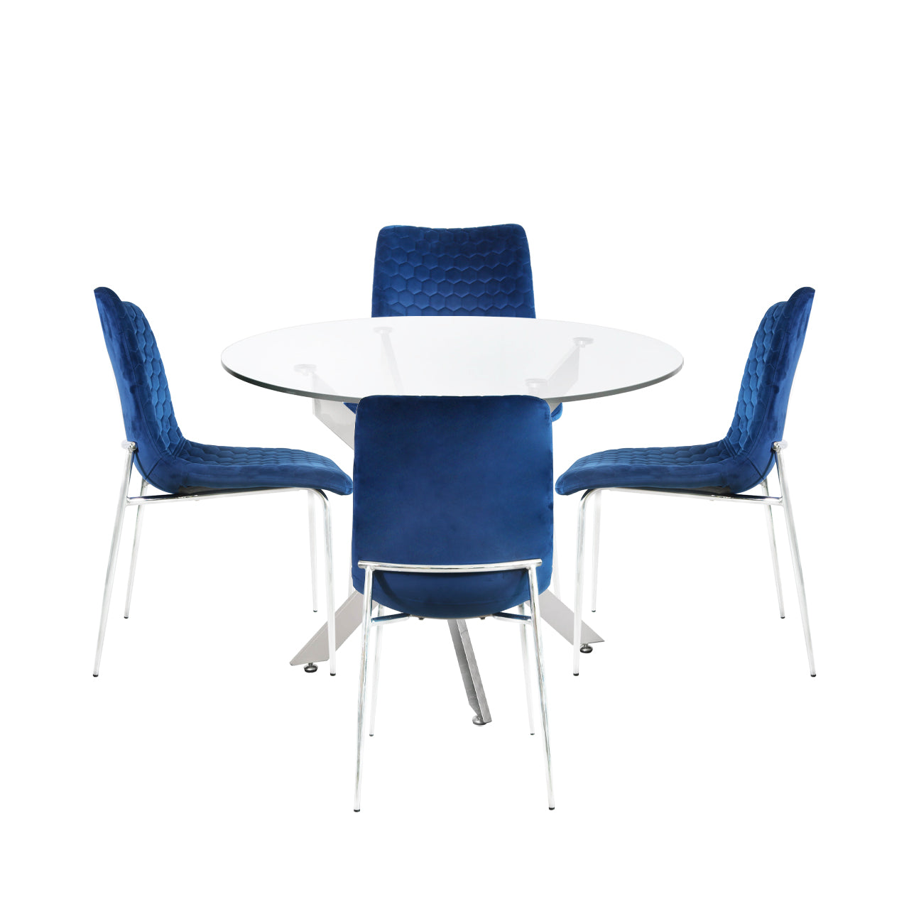 Nova 100cm Round Dining Table & 4 Blue Zula Chairs