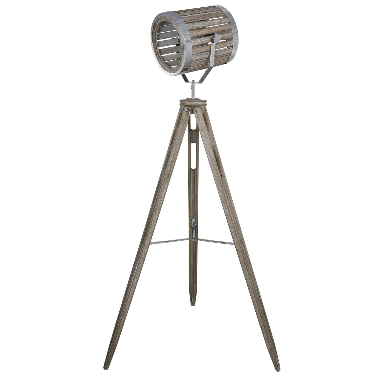 Grey Wood Tripod Floor Lamp W.Tube Luminaire-E14-Dual Plug