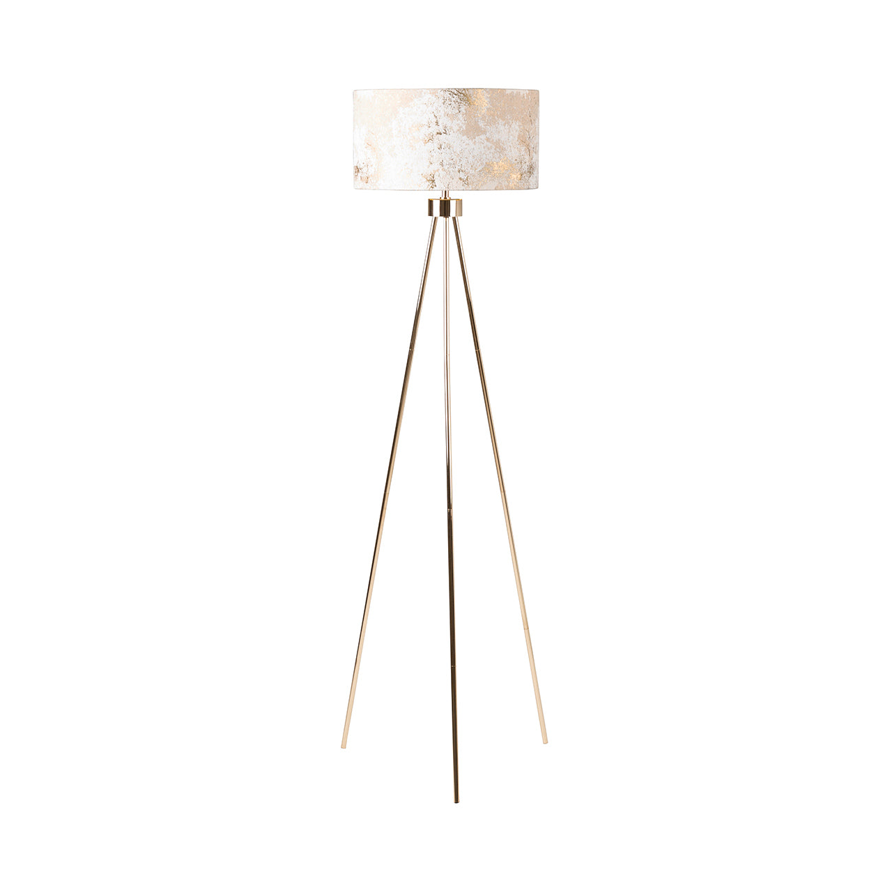 159cm Gold Tripod Floor Lamp with Ivory Linen Shade Gold Inside - Dual Plug